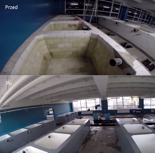 żywica do basenów Porównanie zbiorników przed i po malowaniu