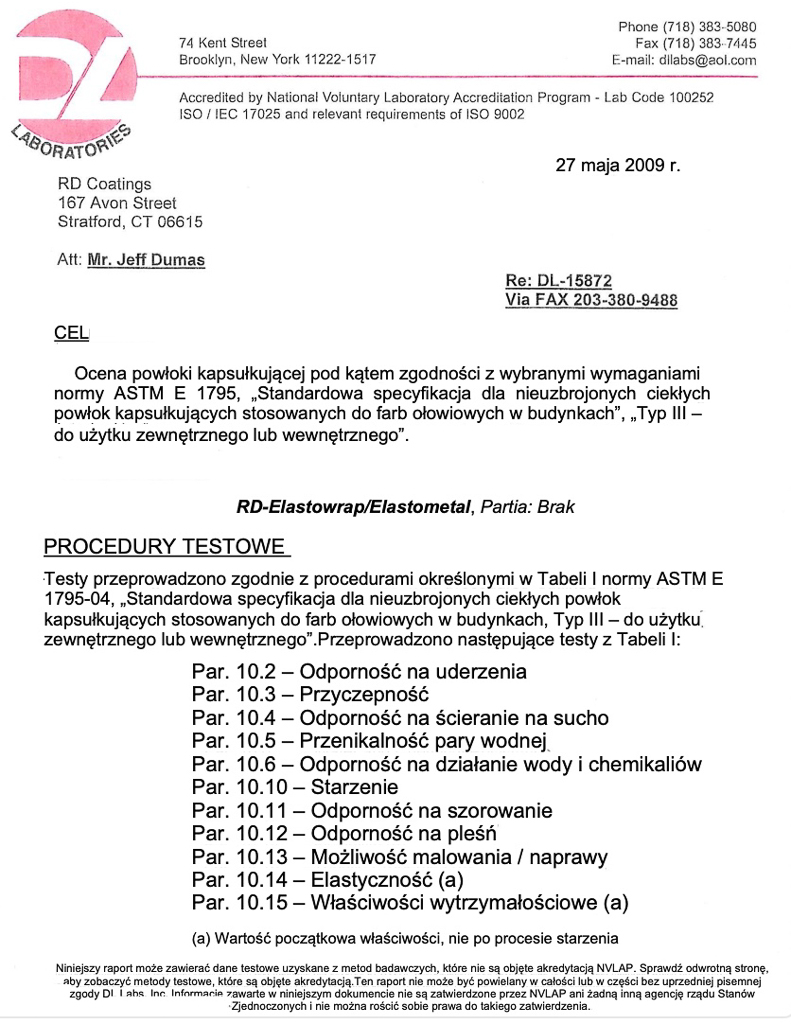 Certyfikat ASTM E1795