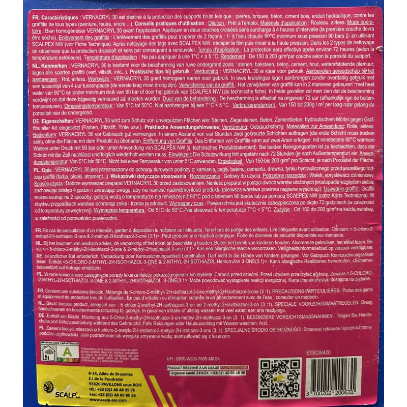 Renewable coating for anti-graffiti protection Vernacryl 30 Renewable coating for anti-graffiti protection Vernacryl 30